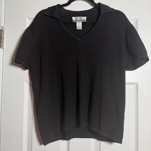 Nine & Co. Black V-Neck Collared Blouse